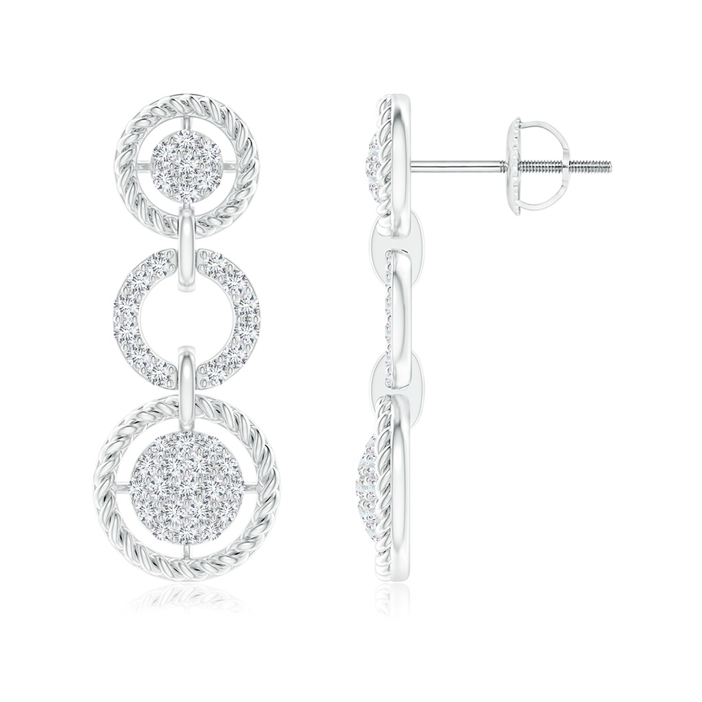 1.25mm GVS2 Twisted Wire Halo Diamond Three-Layer Dangle Earrings in White Gold