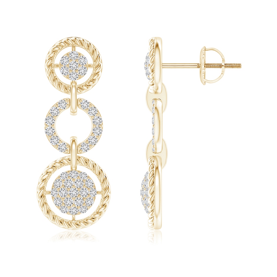 1.25mm HSI2 Twisted Wire Halo Diamond Three-Layer Dangle Earrings in 18K Yellow Gold 