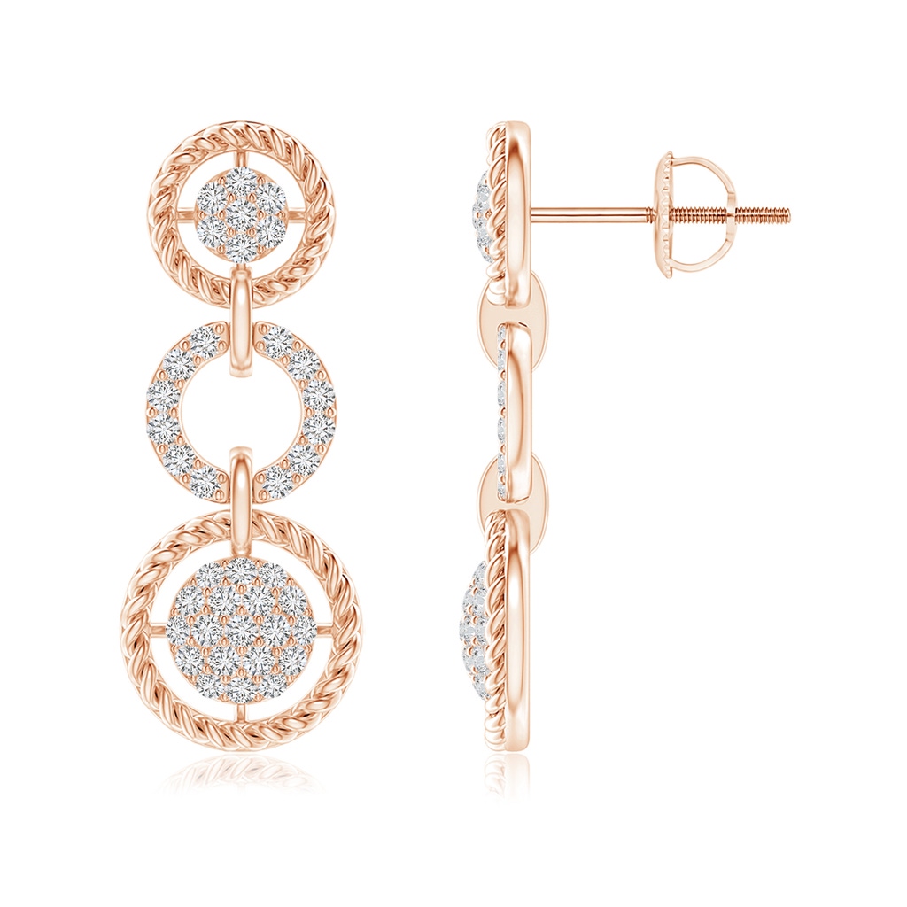 1.25mm HSI2 Twisted Wire Halo Diamond Three-Layer Dangle Earrings in Rose Gold
