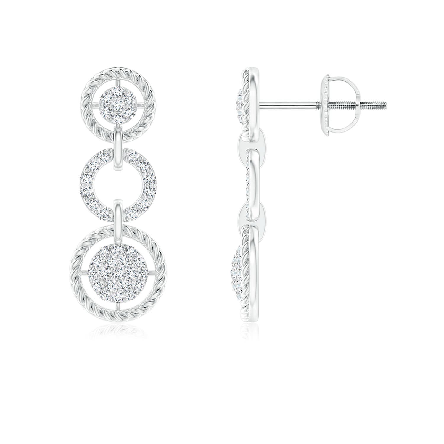 1mm GVS2 Twisted Wire Halo Diamond Three-Layer Dangle Earrings in 18K White Gold