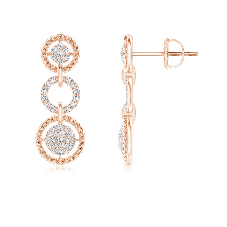 1mm GVS2 Twisted Wire Halo Diamond Three-Layer Dangle Earrings in Rose Gold 
