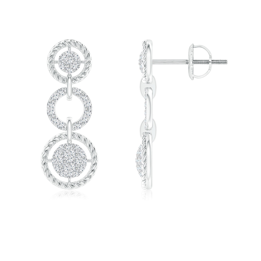 1mm GVS2 Twisted Wire Halo Diamond Three-Layer Dangle Earrings in White Gold