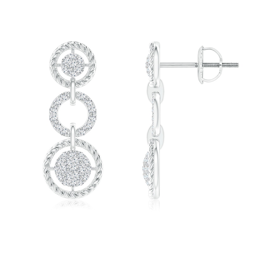 1mm GVS2 Twisted Wire Halo Diamond Three-Layer Dangle Earrings in White Gold 