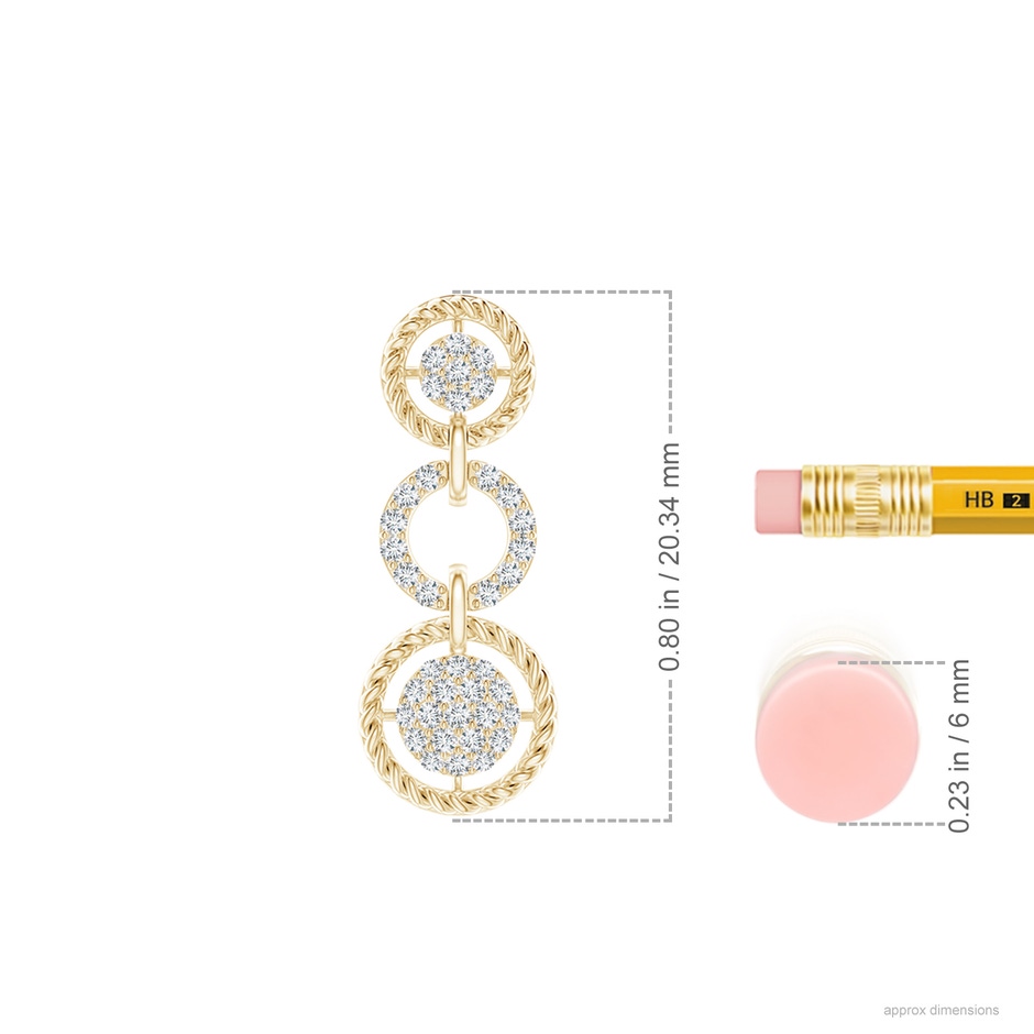 1mm GVS2 Twisted Wire Halo Diamond Three-Layer Dangle Earrings in Yellow Gold ruler