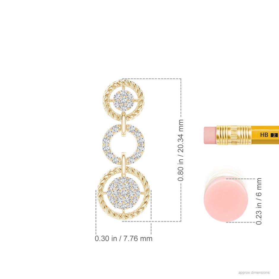 1mm GVS2 Twisted Wire Halo Diamond Three-Layer Dangle Earrings in Yellow Gold ruler