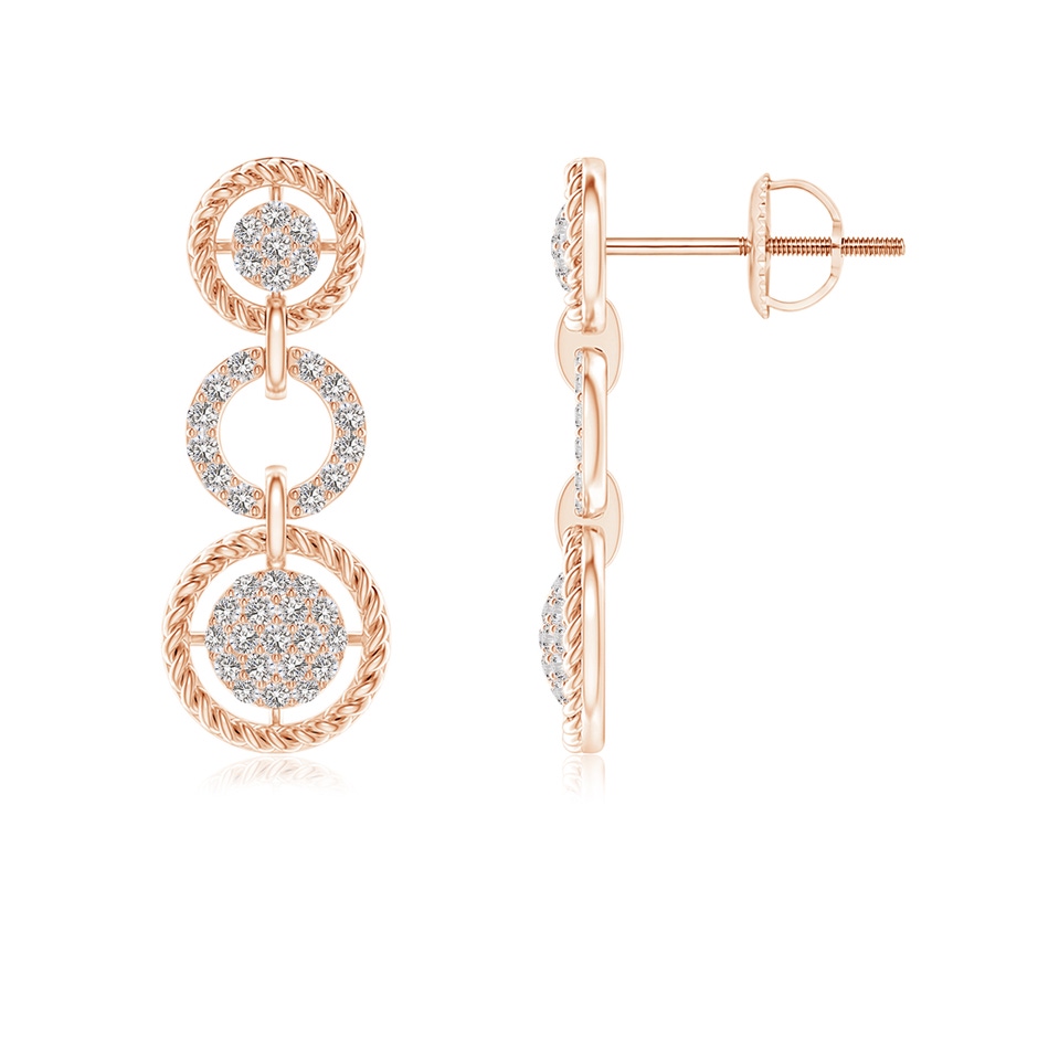 1mm IJI1I2 Twisted Wire Halo Diamond Three-Layer Dangle Earrings in Rose Gold 
