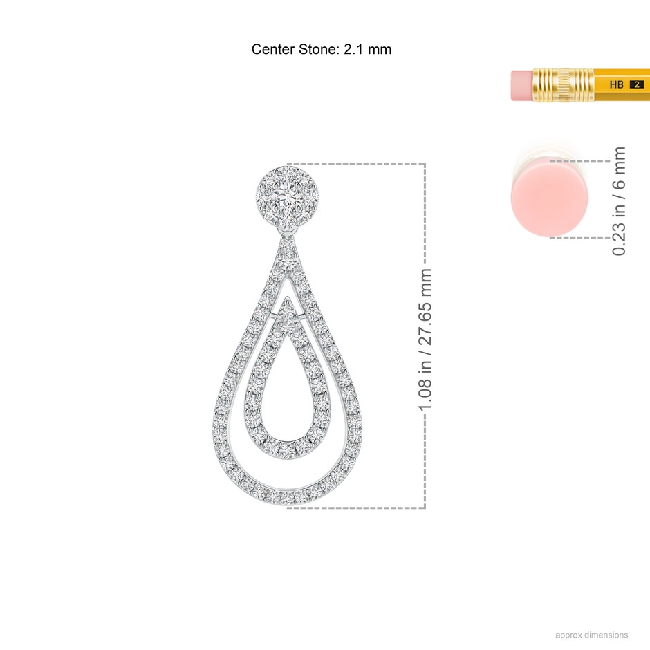 2.1mm HSI2 Diamond Double Teardrop Earrings in White Gold ruler