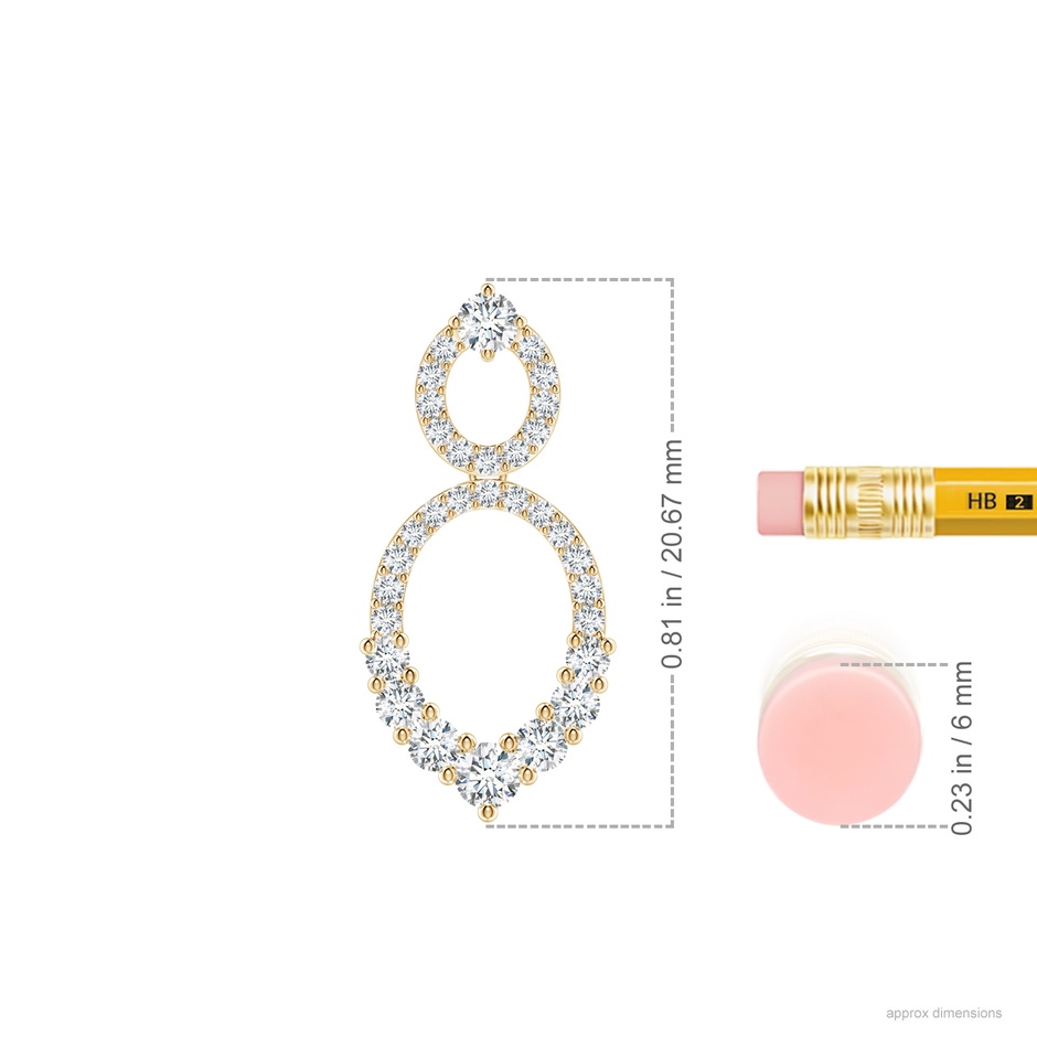 2.3mm GVS2 Double Oval Diamond Drop Earrings in Yellow Gold ruler
