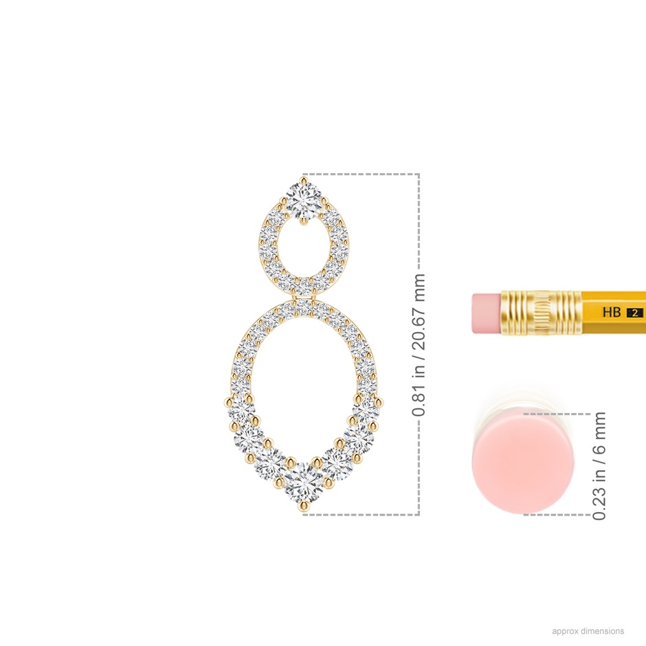 2.3mm HSI2 Double Oval Diamond Drop Earrings in Yellow Gold ruler