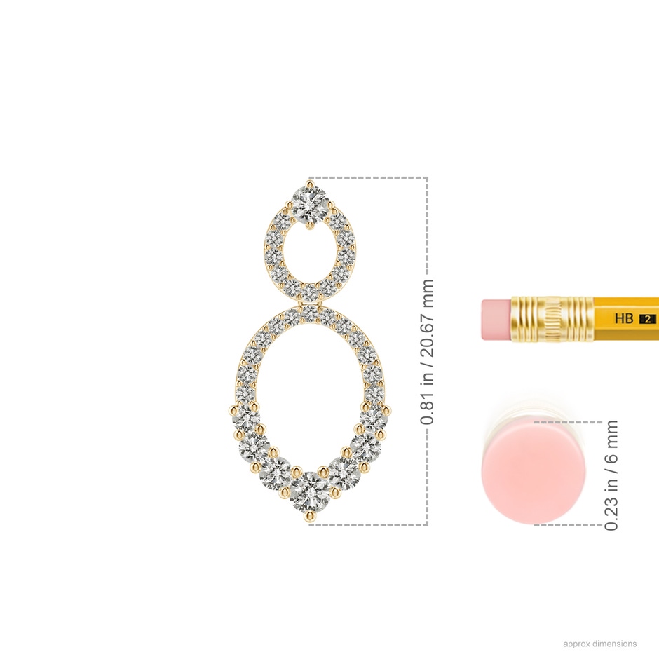 2.3mm KI3 Double Oval Diamond Drop Earrings in Yellow Gold ruler