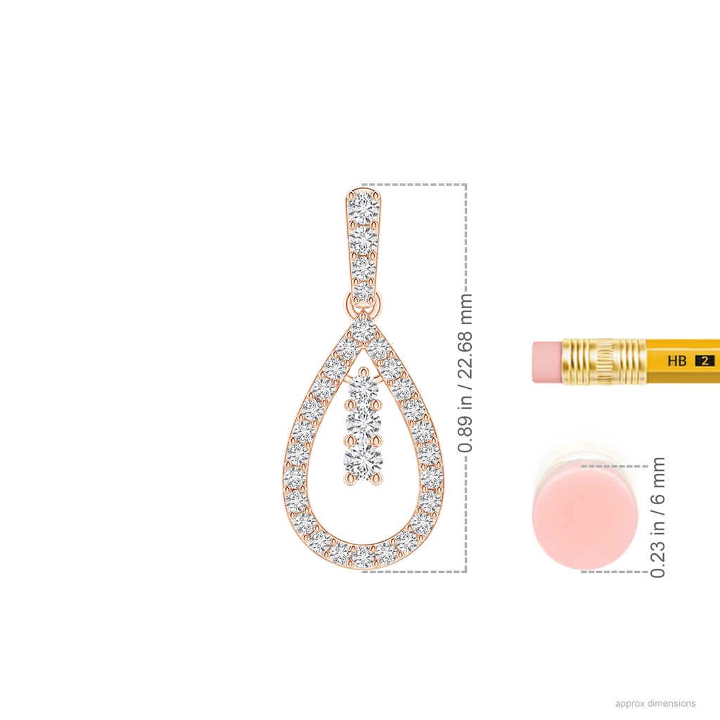 2mm HSI2 Diamond Teardrop Earrings with Graduated Accents in Rose Gold Ruler