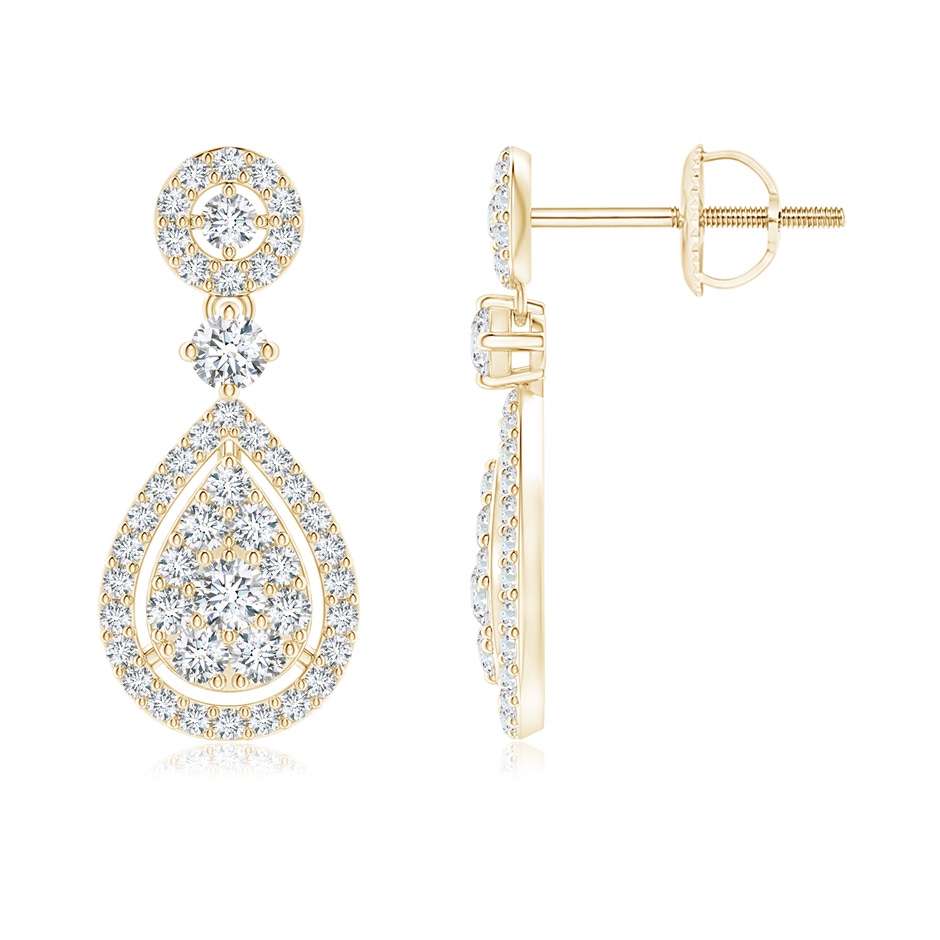 2.1mm GVS2 Diamond Pear-Shaped Cluster Halo Drop Earrings in Yellow Gold 