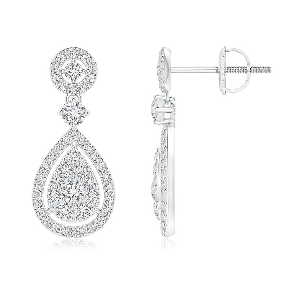2.1mm HSI2 Diamond Pear-Shaped Cluster Halo Drop Earrings in White Gold