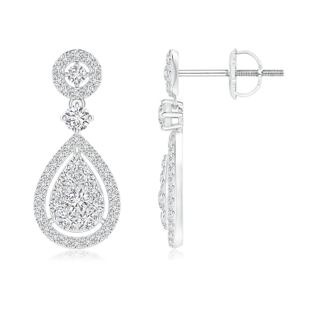 2.1mm HSI2 Diamond Pear-Shaped Clustre Halo Drop Earrings in White Gold