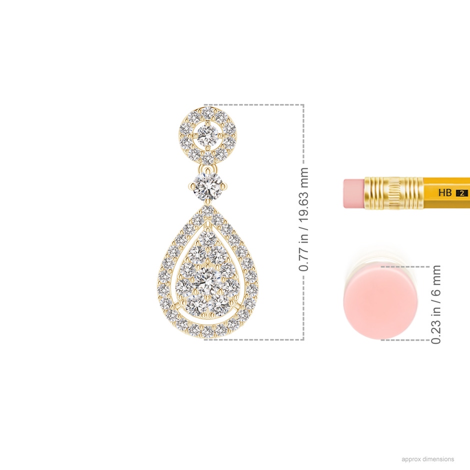 2.1mm IJI1I2 Diamond Pear-Shaped Cluster Halo Drop Earrings in Yellow Gold ruler
