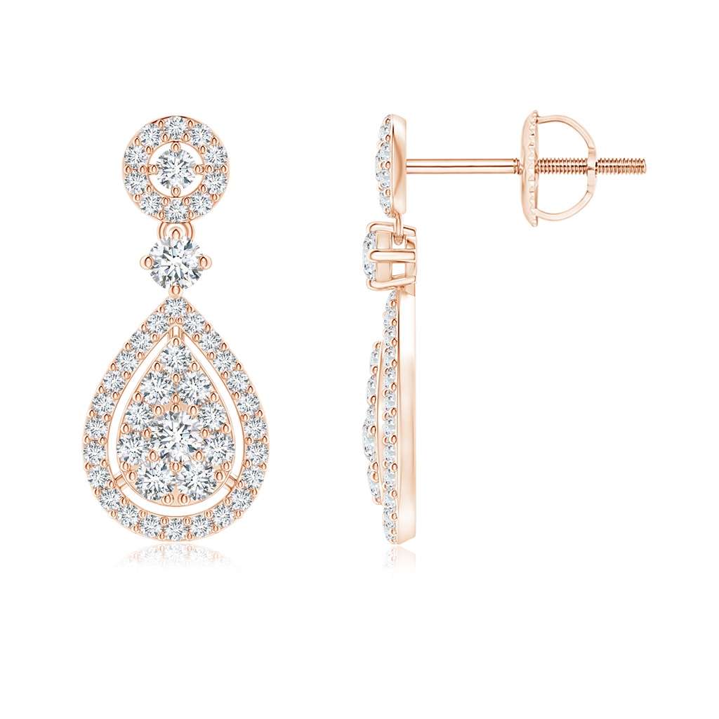 2mm GVS2 Diamond Pear-Shaped Clustre Halo Drop Earrings in Rose Gold