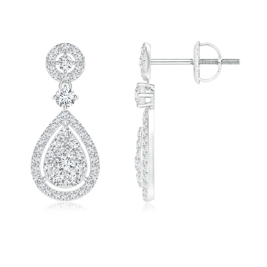 2mm GVS2 Diamond Pear-Shaped Clustre Halo Drop Earrings in White Gold