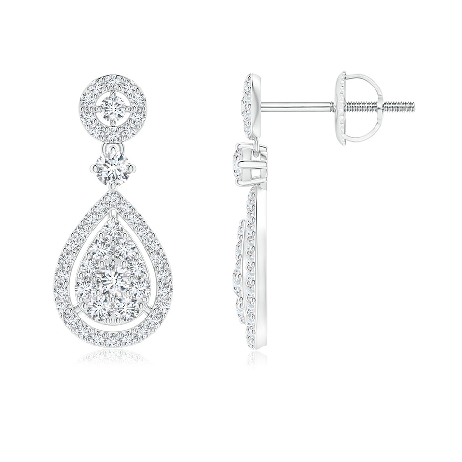 2mm GVS2 Diamond Pear-Shaped Clustre Halo Drop Earrings in White Gold 