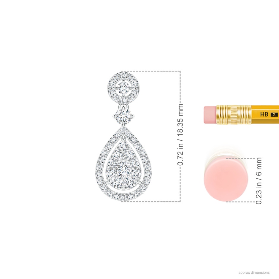 2mm GVS2 Diamond Pear-Shaped Clustre Halo Drop Earrings in White Gold ruler