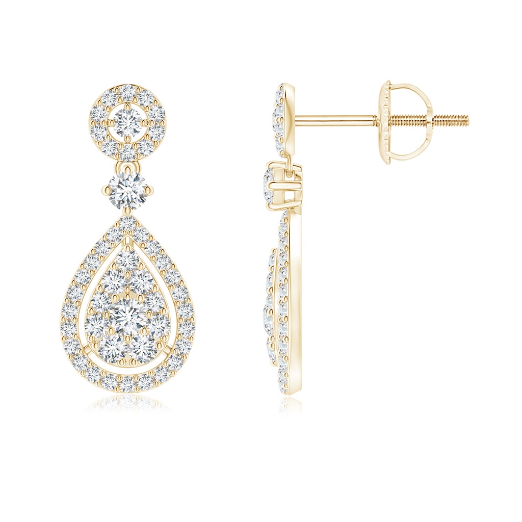 2mm GVS2 Diamond Pear-Shaped Clustre Halo Drop Earrings in Yellow Gold