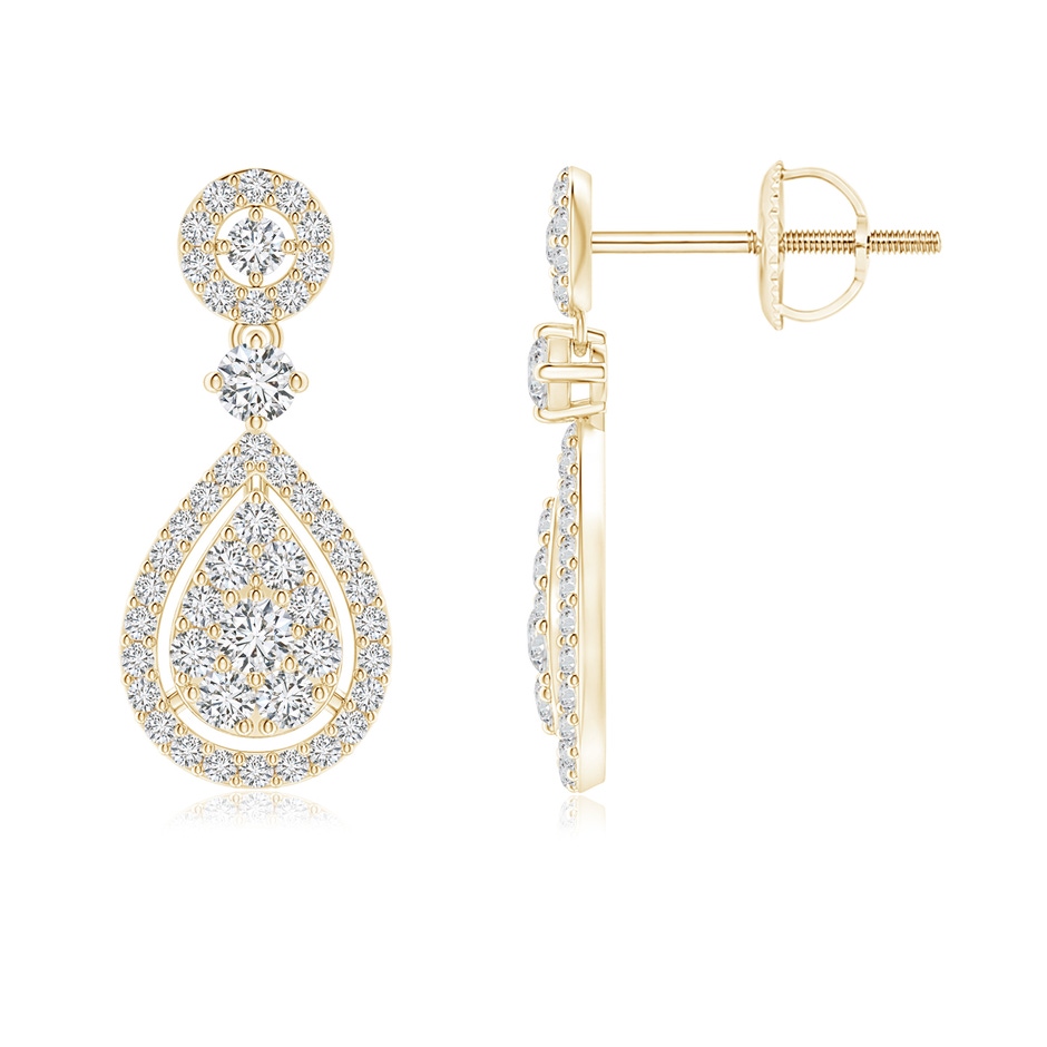 2mm HSI2 Diamond Pear-Shaped Cluster Halo Drop Earrings in Yellow Gold 