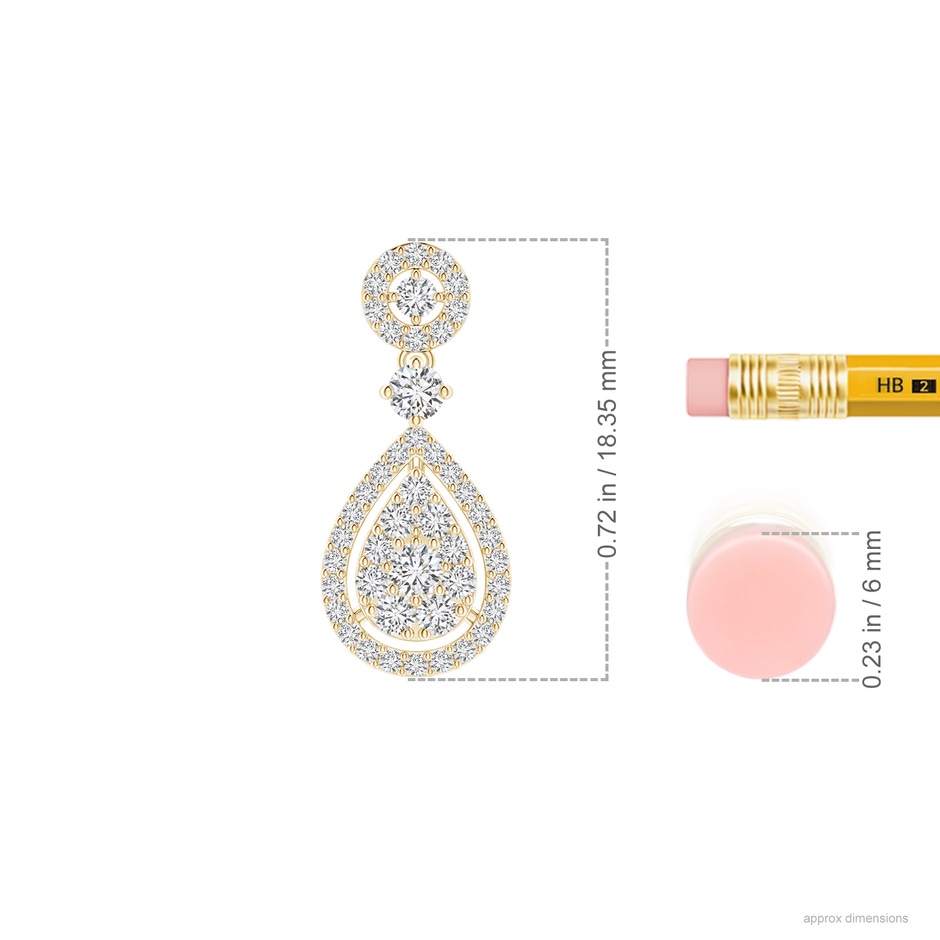2mm HSI2 Diamond Pear-Shaped Cluster Halo Drop Earrings in Yellow Gold ruler