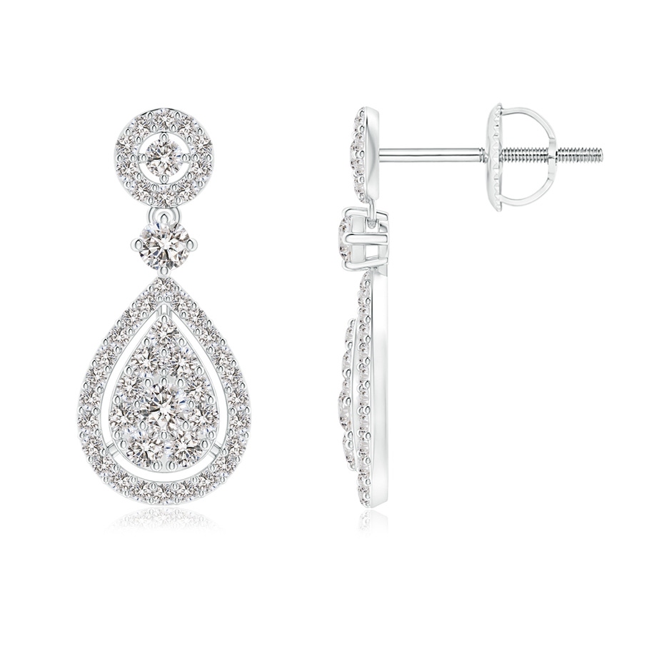2mm IJI1I2 Diamond Pear-Shaped Cluster Halo Drop Earrings in White Gold 
