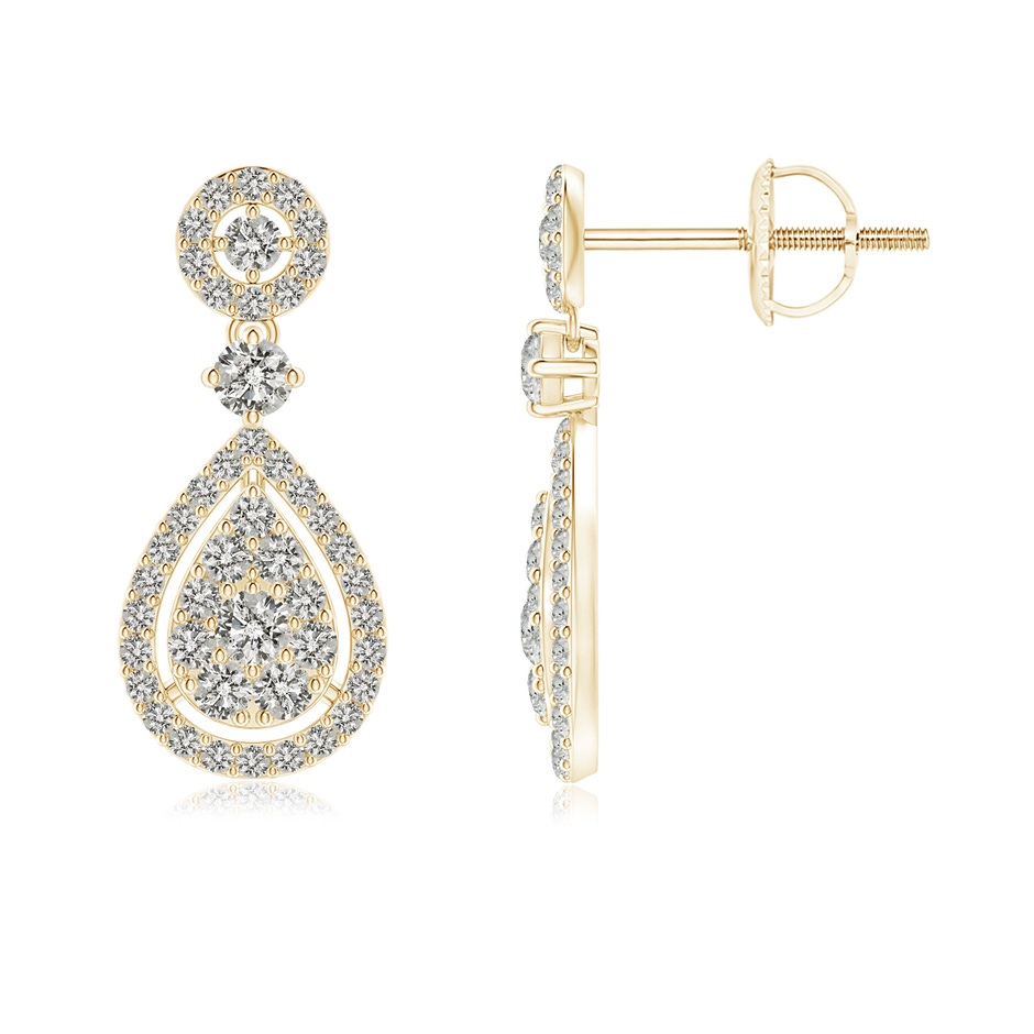 2mm KI3 Diamond Pear-Shaped Clustre Halo Drop Earrings in Yellow Gold 