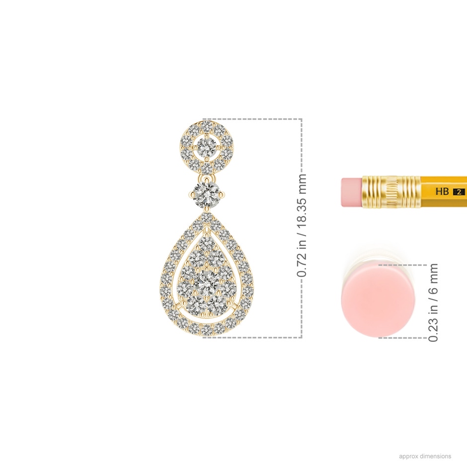 2mm KI3 Diamond Pear-Shaped Clustre Halo Drop Earrings in Yellow Gold ruler