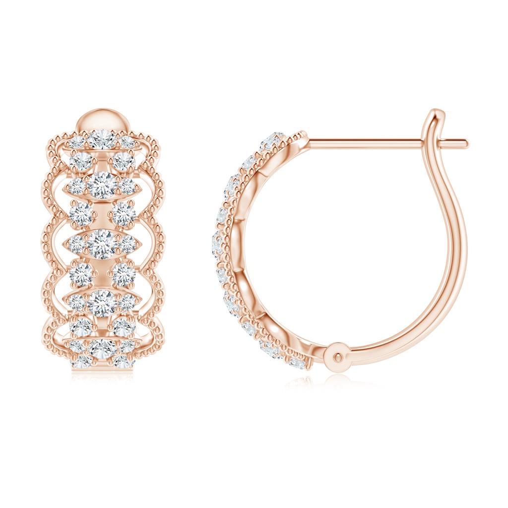 1.5mm GVS2 Art Deco Inspired Diamond Lace Pattern Hoop Earrings in Rose Gold