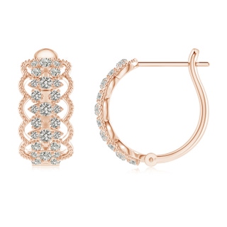 1.5mm KI3 Art Deco Inspired Diamond Lace Pattern Hoop Earrings in Rose Gold