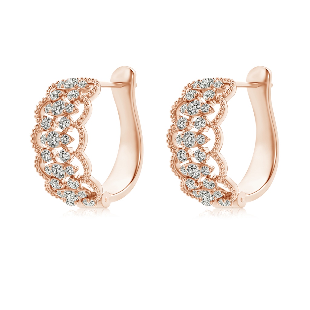 1.5mm KI3 Art Deco Inspired Diamond Lace Pattern Hoop Earrings in Rose Gold Side-1