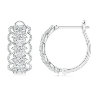 1.6mm GVS2 Art Deco Inspired Diamond Lace Pattern Hoop Earrings in P950 Platinum
