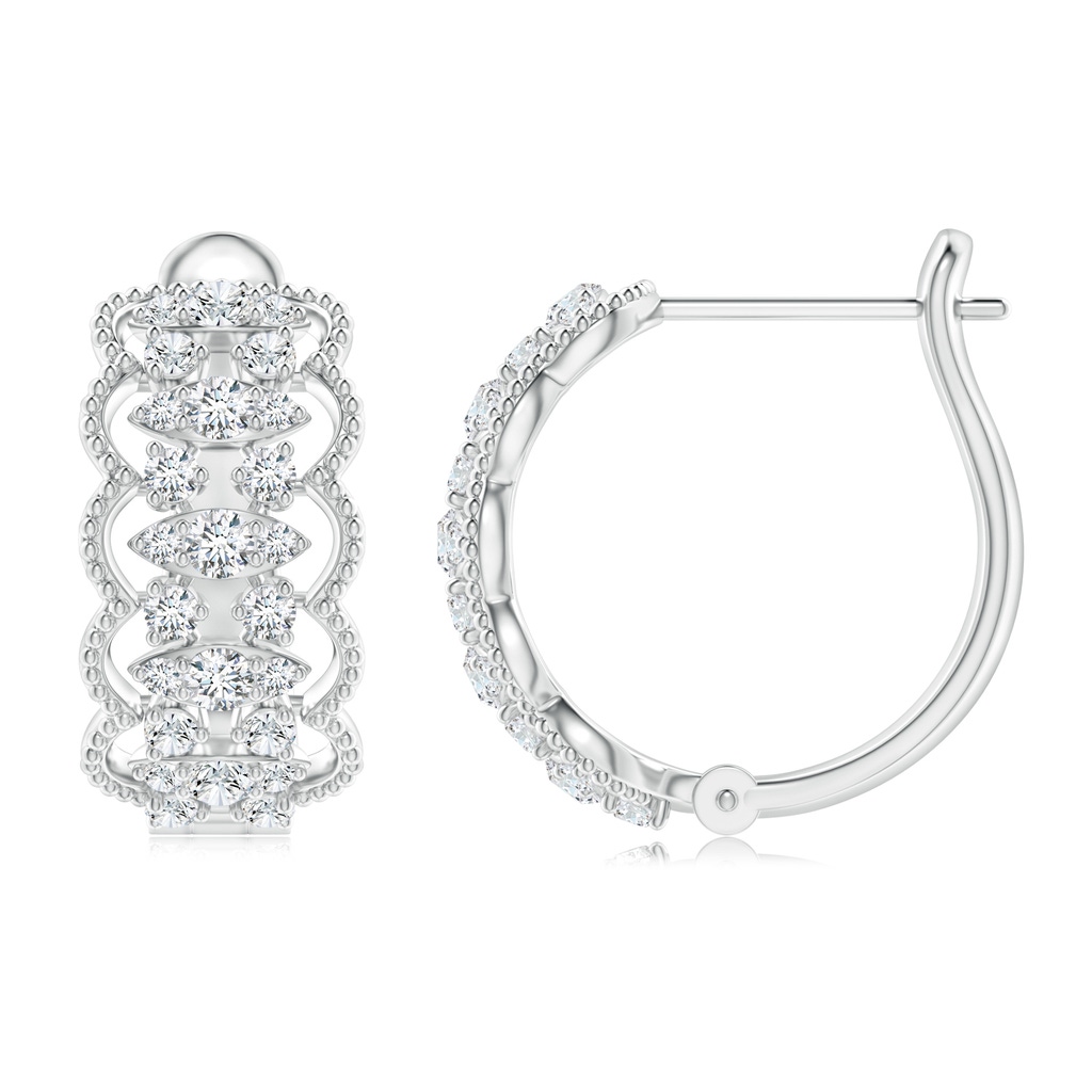 1.6mm GVS2 Art Deco Inspired Diamond Lace Pattern Hoop Earrings in White Gold