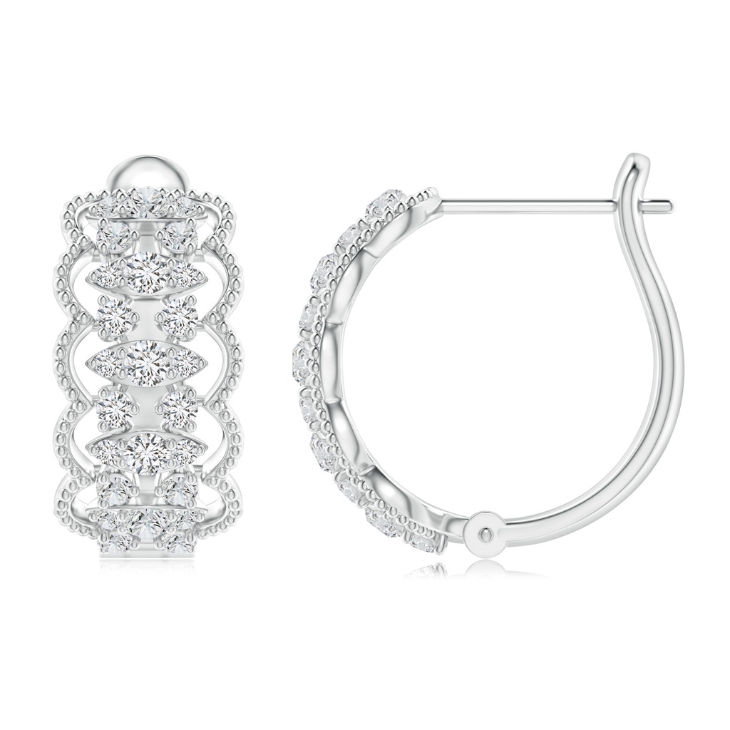 1.6mm HSI2 Art Deco Inspired Diamond Lace Pattern Hoop Earrings in White Gold