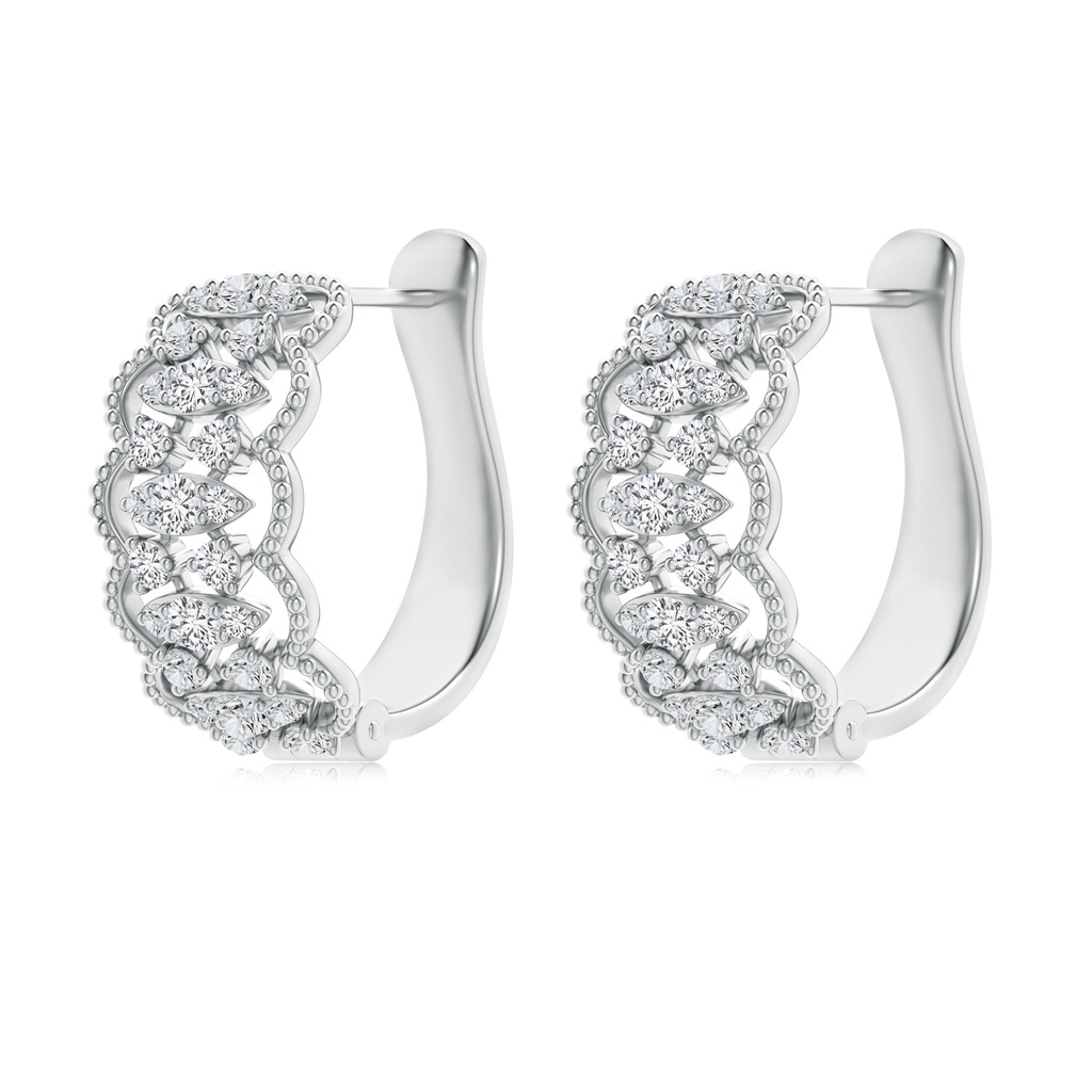 1.6mm HSI2 Art Deco Inspired Diamond Lace Pattern Hoop Earrings in White Gold Side-1