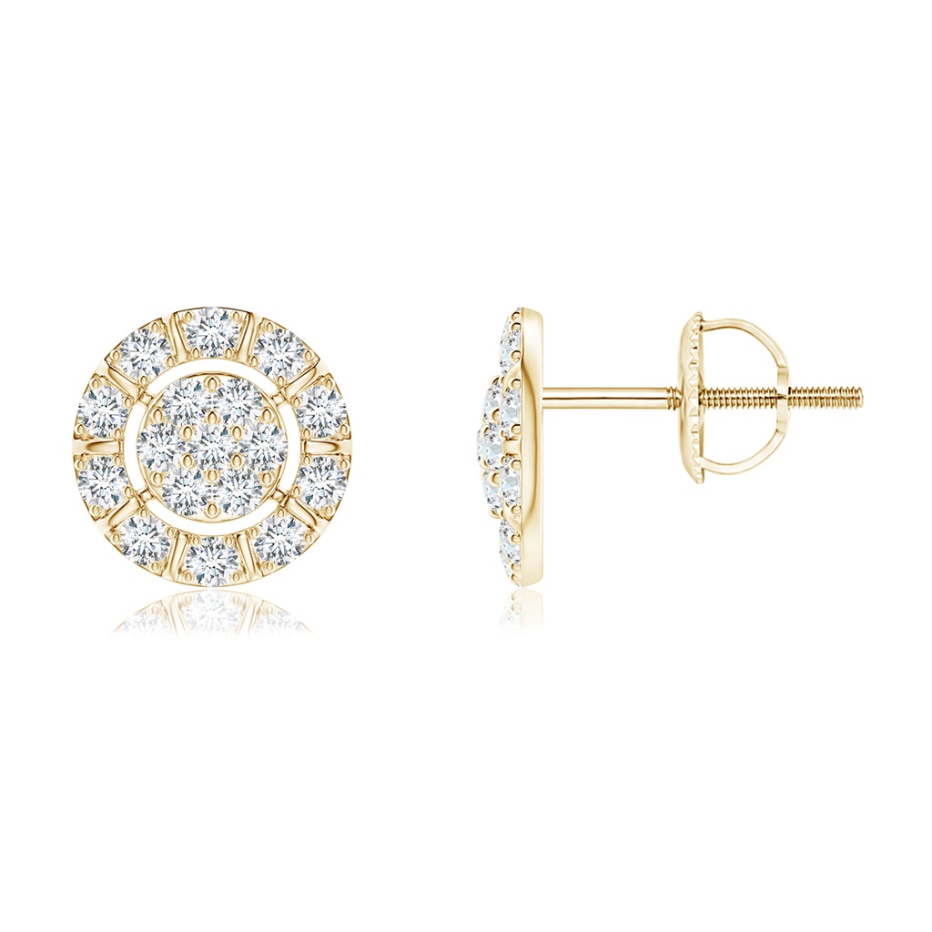 1.55mm GVS2 Diamond Cluster Stud Earrings with Halo in Yellow Gold