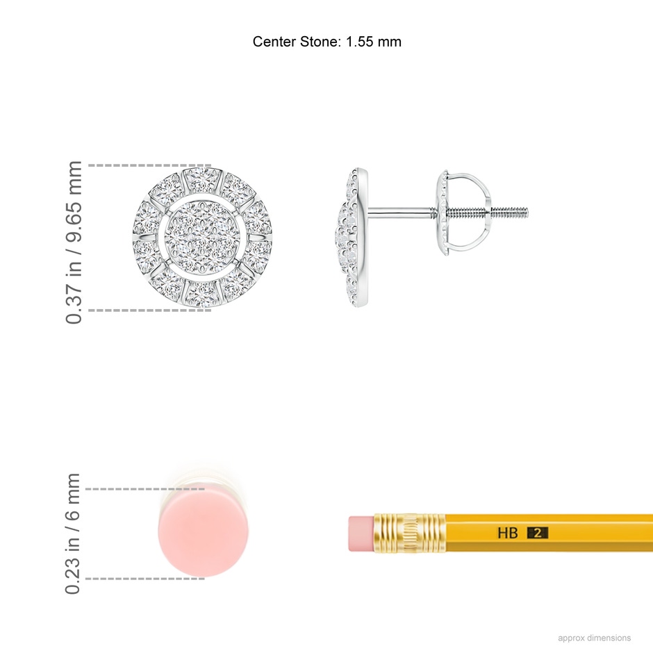 1.55mm HSI2 Diamond Clustre Stud Earrings with Halo in White Gold ruler