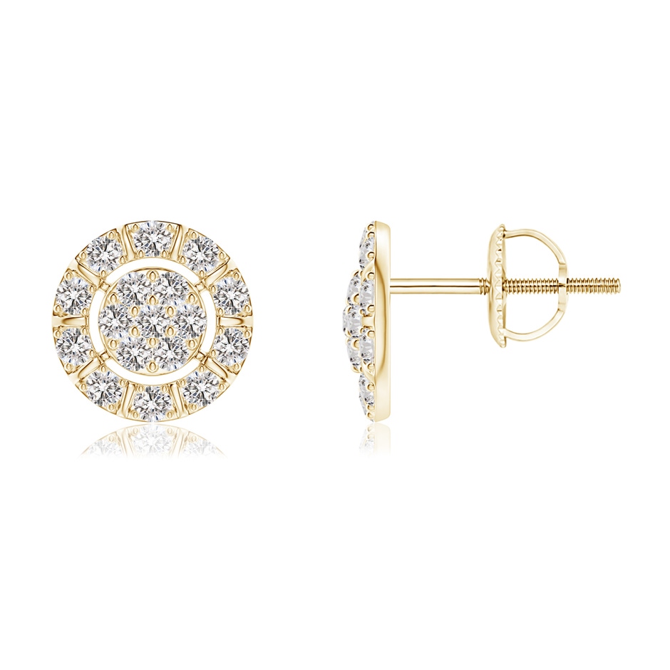1.55mm IJI1I2 Diamond Cluster Stud Earrings with Halo in Yellow Gold 