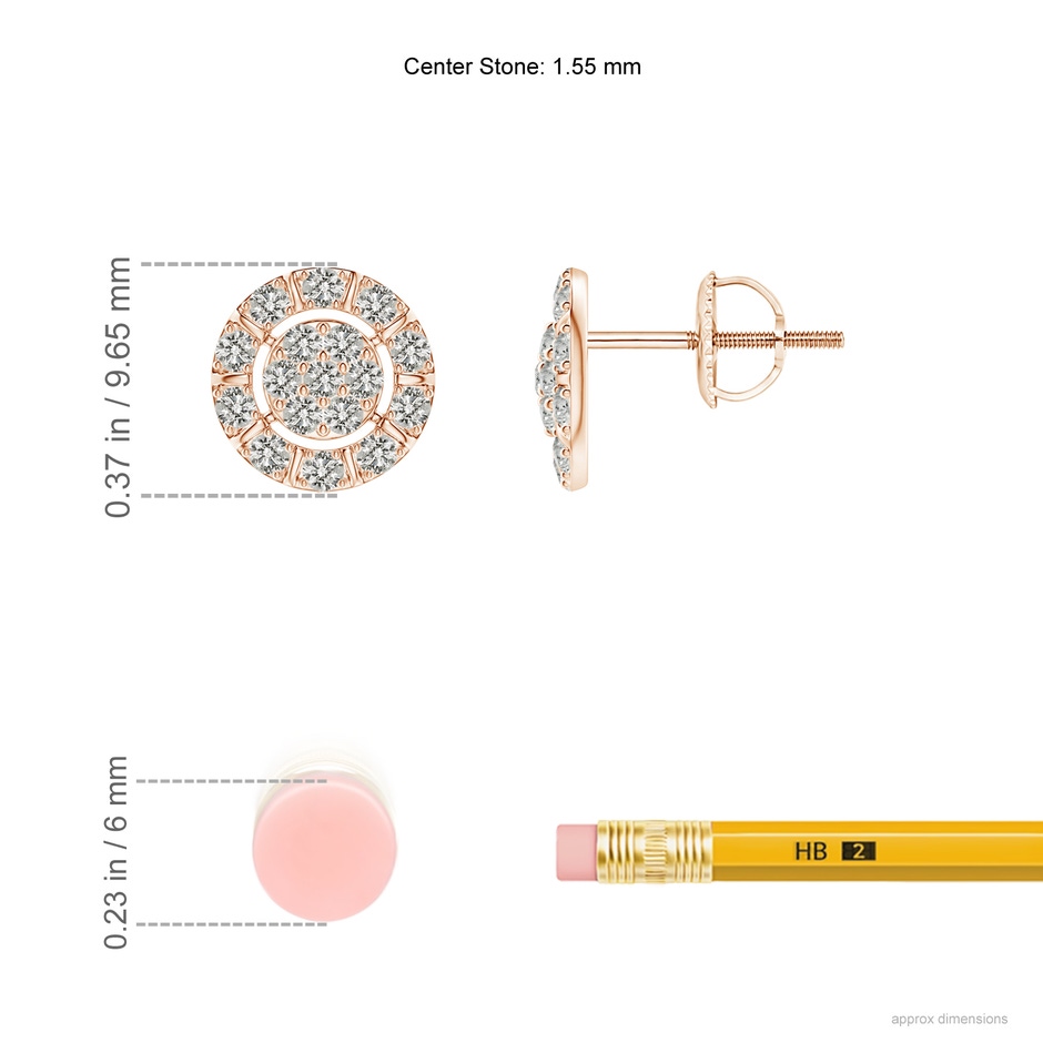 1.55mm KI3 Diamond Cluster Stud Earrings with Halo in Rose Gold ruler