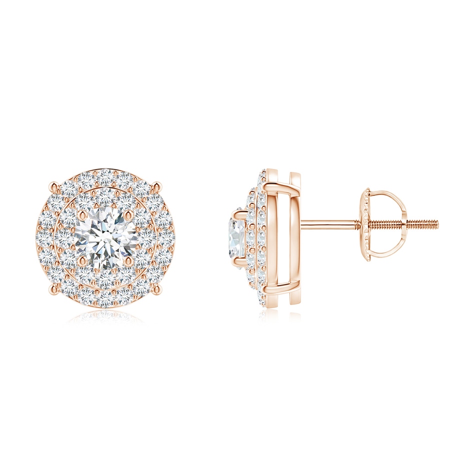 3.7mm GVS2 Classic Diamond Clustre Stud Earrings with Double Halo in Rose Gold 