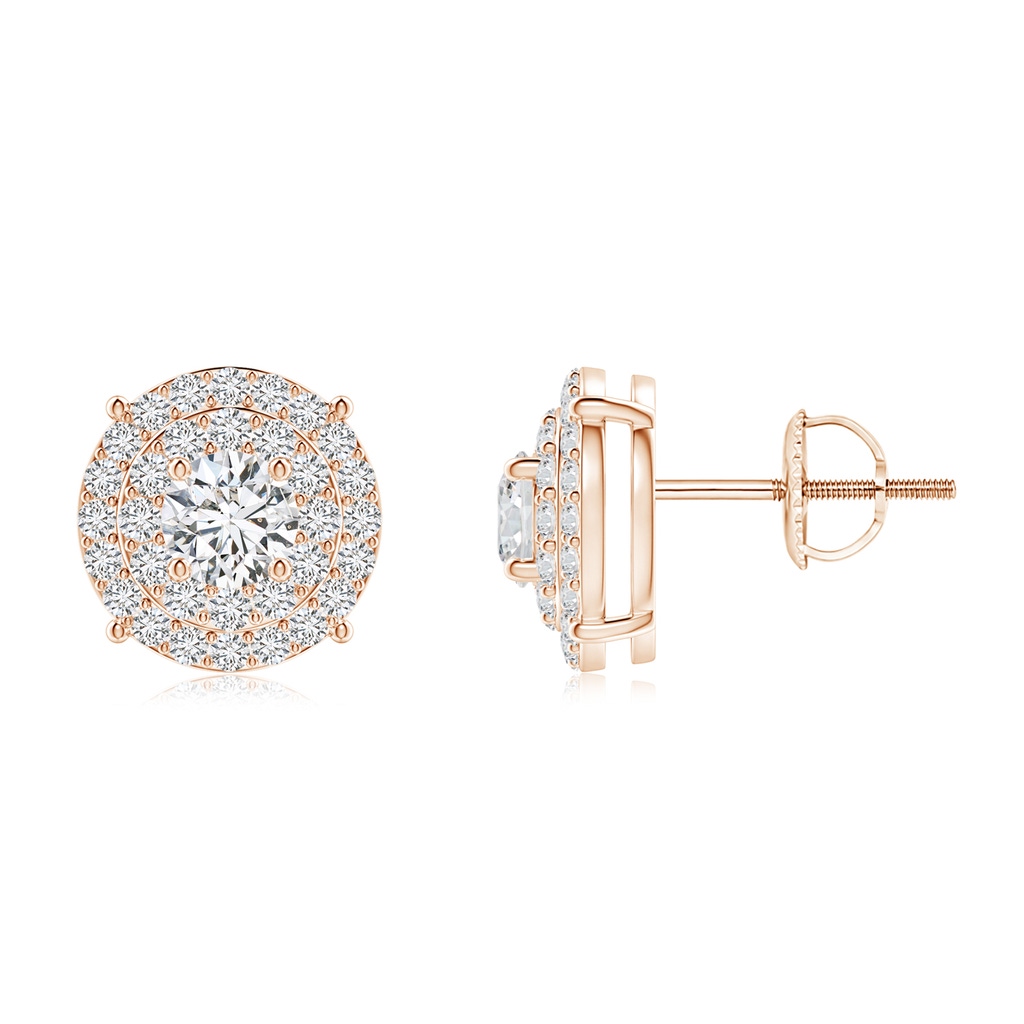 3.7mm HSI2 Classic Diamond Clustre Stud Earrings with Double Halo in Rose Gold