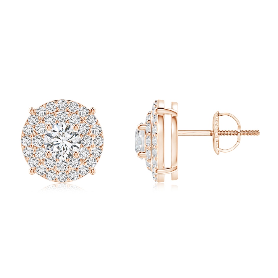 3.7mm HSI2 Classic Diamond Clustre Stud Earrings with Double Halo in Rose Gold 