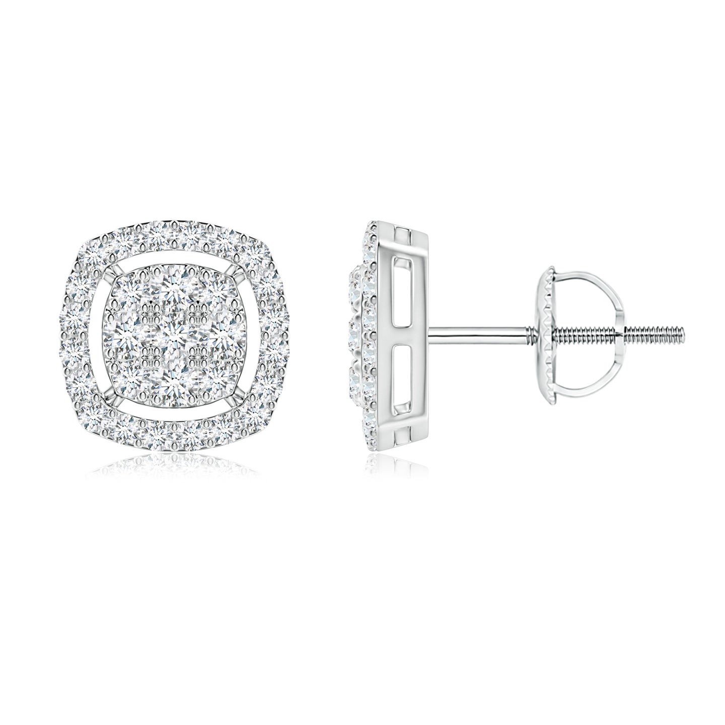 Cushion Clustre Natural Diamond Stud Earrings with Halo