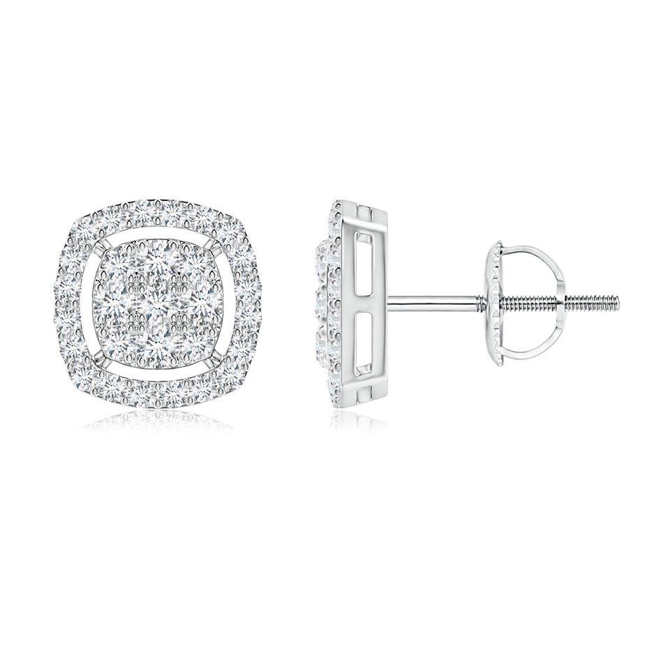 1.6mm GVS2 Cushion Cluster Diamond Stud Earrings with Halo in White Gold 