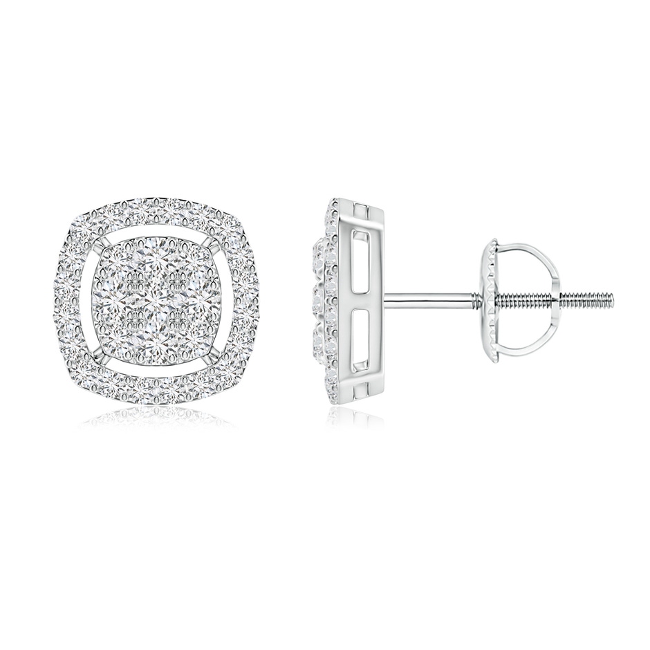 1.6mm HSI2 Cushion Cluster Diamond Stud Earrings with Halo in White Gold 