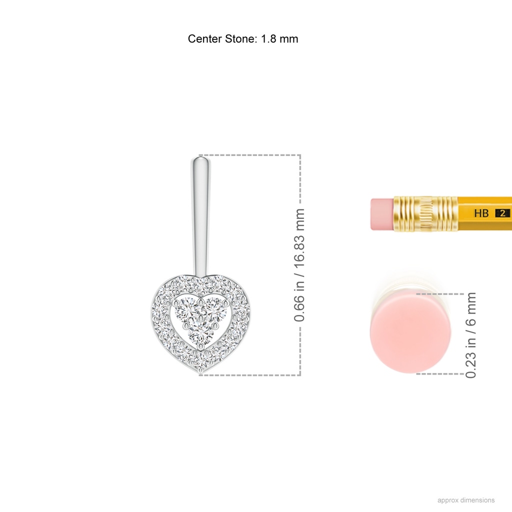 1.8mm HSI2 Round Diamond Heart Halo Drop Earrings in White Gold Ruler