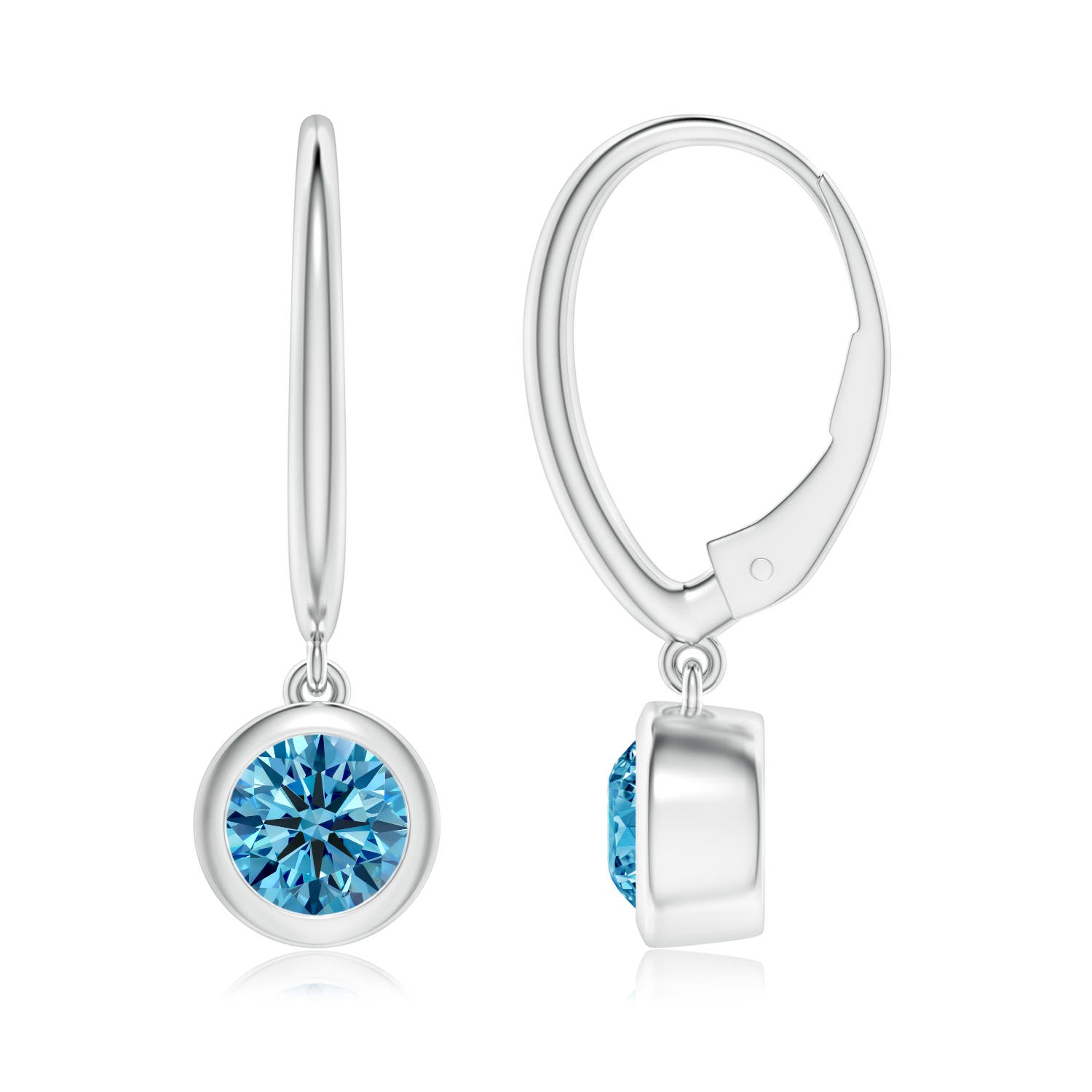 Angara 1.0 CTW Classic Bezel-Set Round Fancy Intense Blue Diamond Leverback Drop Earrings in 14K White Gold