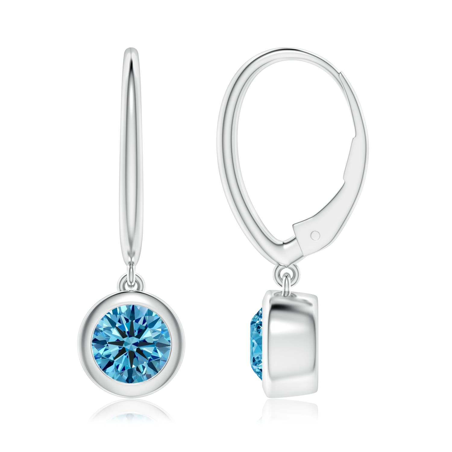 6.4mm AAAA Classic Bezel-Set Round Fancy Intense Blue Diamond Leverback Drop Earrings in 18K White Gold