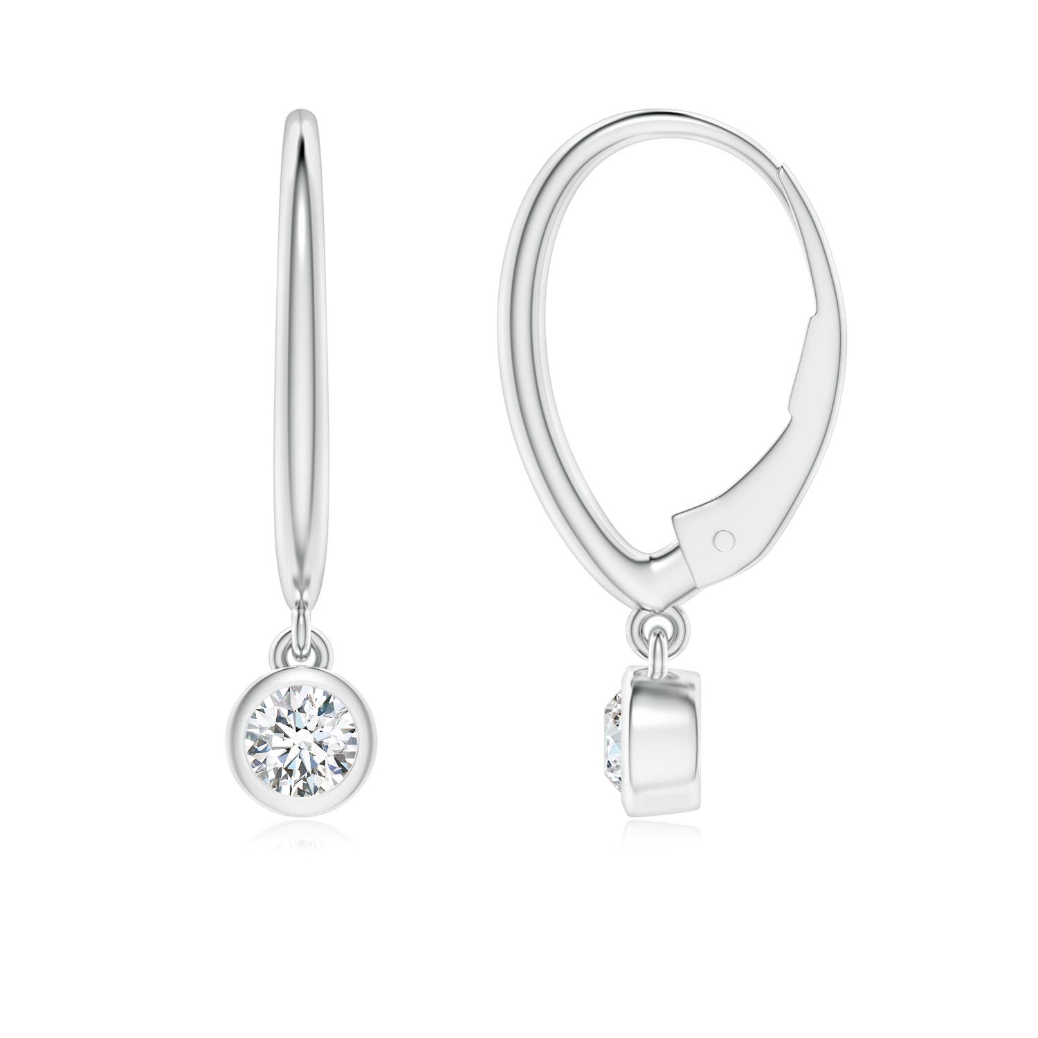 3.2mm GVS2 Classic Bezel-Set Round Diamond Leverback Drop Earrings in 18K White Gold